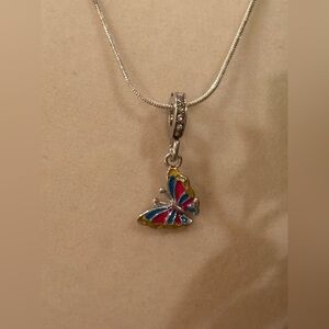 Fashion Jewelry Sterling Silver 925 18” Necklace With Colorful Butterfly Charm